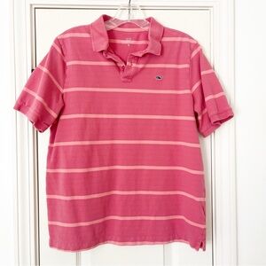 Vineyard Vines Boys XL (16) Pink Striped Polo Shirt